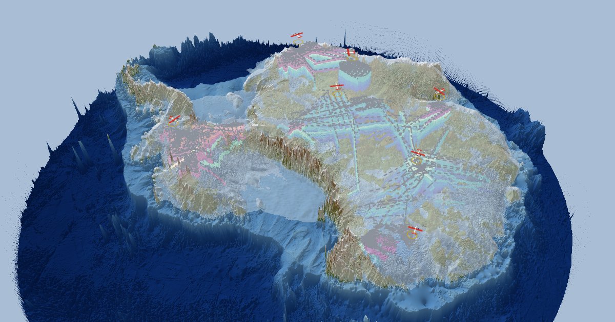 3D view of Antarctica with radar isochrones coloured by age